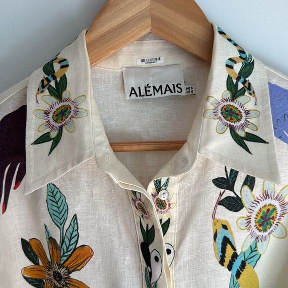 Alemais Meagan Printed Button Front Mini Dress AU 8 US 4 Linen Resortwear - Picture 9 of 13